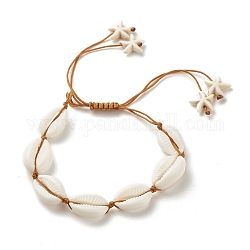 Bracelet de perles tressées en coquillage acrylique avec étoile de mer synthétique turquoise (teinte), bracelet d'été ajustable pour femme, selle marron, diamètre intérieur: 1-1/2~4-1/8 pouce (3.8~10.3 cm)