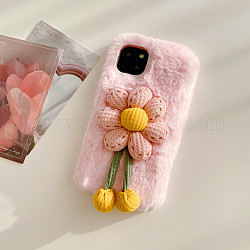 Warme Plüsch-Handyhülle für Frauen Mädchen, schützende Abdeckungen der Wintersonnenblumenform-Kamera für iphone13, rosa, 14.67x7.15x0.765 cm