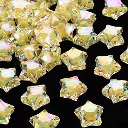 Perles en acrylique transparente, Perle en bourrelet, couleur ab , facette, étoiles du nord, jaune, 14x15x8.5mm, Trou: 2mm, environ 518 pcs/500 g