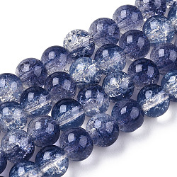 Fili di perle di vetro verniciato a cottura craquelé trasparente, imitazione Opalite, tondo, blu ardesia, 10x9.5mm, Foro: 1.4 mm, circa 80pcs/filo, 30.87 pollice (78.4 cm)