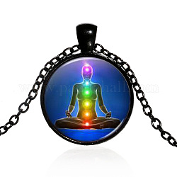 Collana con ciondolo in vetro umano a tema chakra yoga, gioielli in lega per le donne, elettroforesi nera, 15.75 pollice ~ 19.69 pollici (40~50 cm)