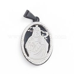 Easter 304 Stainless Steel Pendants, Oval with Jesus, Gunmetal & Stainless Steel Color, 34x22x3mm, Hole: 8.5x4mm