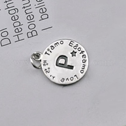 Thai Sterling Silver Pendants, Flat Round with Letter.P, Thai Sterling Silver Plated