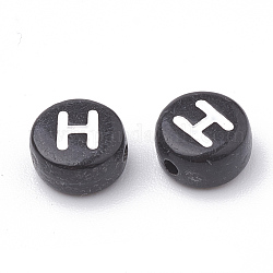 Opaque Acrylic Beads, Horizontal Hole, Alphabet Style, Flat Round, Letter.H, 7x4mm, Hole: 1.5mm, about 3700pcs/500g