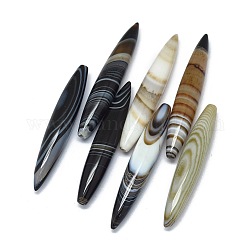 Natural Banded Agate/Striped Agate Beads, Half Drilled, Dyed & Heated, Oval, 41.5~42x7mm, Hole: 0.8~1mm
