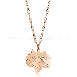 SHEGRACE Titanium Steel Pendant Necklaces, with Cable Chains and Lobster Claw Clasps, Leaf, Rose Gold, 15.75 inch(40cm)