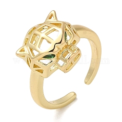 Polsino aperto in ottone, con zirconi, anello con testa di leopardo in stile origami da donna, vero placcato oro 18k, misura degli stati uniti 6 3/4 (17.1mm), 2~13mm
