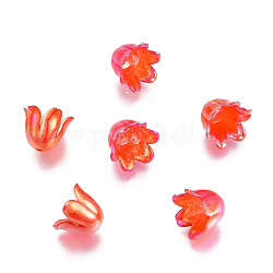 Capuchons de perles acryliques imitation gelée à 6 pétale, de couleur plaquée ab , fleur, rouge, 11.5x10.5x8.5mm, Trou: 1.4mm, environ 2100 pcs/500 g