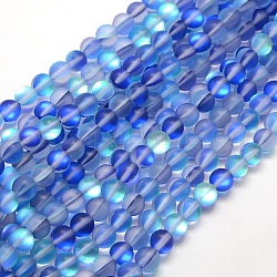 Synthetische Mondstein Perlen Stränge, holographische Perlen, halb a,b Farbe plattiert, matt, Runde, Blau, 8 mm, Bohrung: 1 mm, ca. 46 Stk. / Strang, 15 Zoll