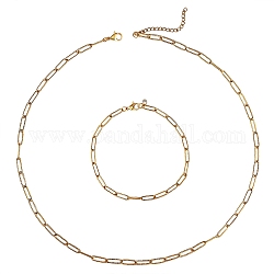 Edelstahl Büroklammer Ketten Halsketten & Armbänder Sets, mit Messing-Zirkonia-Charms, golden, 20.66 Zoll (52.5 cm), 9-1/4 Zoll (23.5 cm)