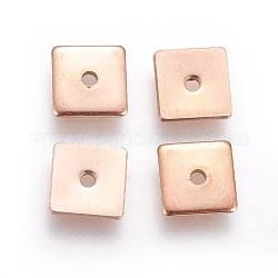 Revestimiento iónico (ip) 304 cuentas espaciadoras de acero inoxidable, cuadrado, oro rosa, 6x6x0.9mm, agujero: 1.2 mm