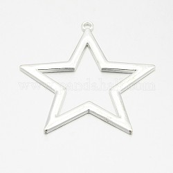 Metal Alloy Pendants, Cadmium Free & Nickel Free & Lead Free, Silver Color Plated, Star, 48x52x2mm, Hole: 2.5mm