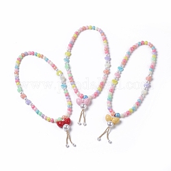 Colliers pendentif acrylique enfants, avec des perles en verre de graine, rond et bowknot, couleur mixte, 17.91 pouce (45.5 cm)