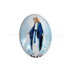 Cabuchones ovales de vidrio impreso, jesús y el tema virgen, colorido, 30x22x6mm