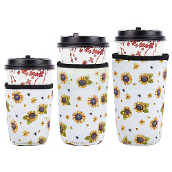Manica della tazza in neoprene, maniche riutilizzabili isolate per tazze di caffè e tè, modello di semi di girasole, 110~165x70~75mm, 3 pc / set