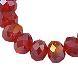 Electroplate Glass Beads Strands, AB Color Plated, Faceted, Rondelle, Red, 10x7mm, Hole: 1.4mm, about 70~72pcs/strand