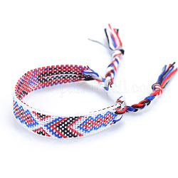 Bracelet cordon polyester-coton motif losange tressé, bracelet brésilien réglable ethnique tribal pour femme, blanc, 5-7/8~11 pouce (15~28 cm)