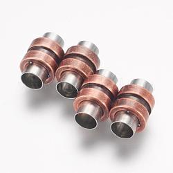 304 fermoirs magnétiques en acier inoxydable avec emembouts à coller, colonne, antique en or rose, 16x10mm, Trou: 6mm