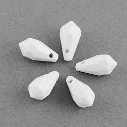 Faceted Opaque Acrylic Pendants, Teardrop, White, 23x11x11mm, Hole: 2mm, about 380pcs/500g