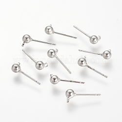 Accessoires de clous d'oreilles en laiton, avec boucle, sans nickel, Platine plaqué réel, 6x4mm, Trou: 1mm, pin: 0.8 mm