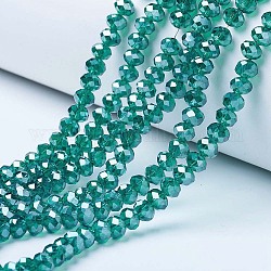 Electroplate Glass Beads Strands, Pearl Luster Plated, Faceted, Rondelle, Dark Cyan, 8x6mm, Hole: 1mm, about 65~72pcs/strand, 15.7~16.1 inch(40~41cm)