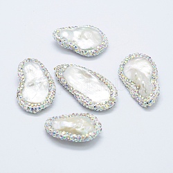 Perle coltivate d'acqua dolce perla naturale, con rhinestone polimero argilla, pepite, 25~39x18~23x6~8mm, Foro: 0.5 mm