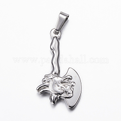 304 Stainless Steel Pendants, Axe, Stainless Steel Color, 38x18x4mm, Hole: 4x8mm