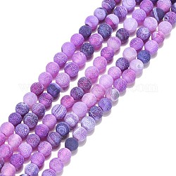 Chapelets de perles en agate naturelle craquelée, teinte, ronde, Grade a, violet, 6mm, Trou: 1mm, Environ 63 pcs/chapelet, 15.5