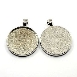 Metal Alloy Pendant Cabochon Settings, Plain Edge Bezel Cups, DIY Findings for Jewelry Making, Flat Round, Platinum, Tray: 30mm, 41x32x3mm, Hole: 4mm