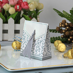 Confezione regalo di carta creativa pieghevole rettangolare, scatola di caramelle motivo floreale con nastro, confezione regalo decorativa per matrimoni, grigio scuro, piega: 3.5x6.7x8.5 cm