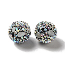 Perles de strass en argile polymère, avec éclats d'imitation de pierres précieuses, ronde, noir, 16x17mm, Trou: 1.8mm