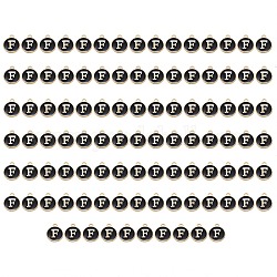 Charms aus vergoldeter Emaille-Legierung, emaillierte Pailletten, Flachrund, Schwarz, Buchstabe f, 14x12x2 mm, Bohrung: 1.5 mm, 100 Stück / Karton