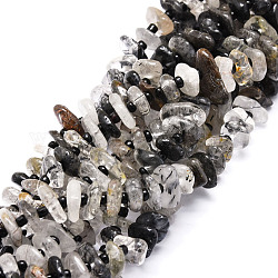 Chapelets de perles en quartz rutile noir naturel, pépites, 8~11x9~14x1.5~5mm, Trou: 0.8mm, Environ 74 pcs/chapelet, 15.55'' (39.5 cm)