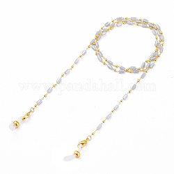 Eyeglasses Chains, Neck Strap for Eyeglasses, with Handmade Glass Beaded Chains, Soldered, Lead Free & Cadmium Free, with Brass Findings, Rubber Loop Ends and Brass Lobster Claw Clasps, Light Grey, 28.1 inch(71.5cm)