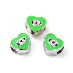 CCB Plastic European Beads, Large Hole Beads, Heart with Evil Eyes, Lime, 11x11.5x8mm, Hole: 5mm