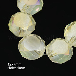 Electorplate Glass Beads, AB Plated, Frosted, Flat Round, Faceted, PapayaWhip, 12x7mm, Hole: 1mm