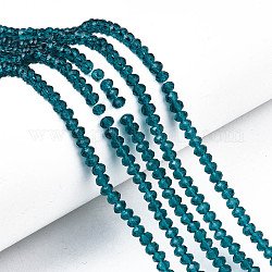 Chapelets de perles en verre, facette, rondelle, dark cyan, 4x3mm, Trou: 0.4mm, Environ 123~127 pcs/chapelet, 16.5~16.9 pouce (42~43 cm)