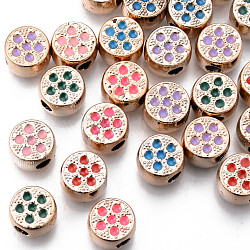 UV-Beschichtung Acryl europäischen Perlen, mit Emaille, Großloch perlen, Mischfarbe, flache runde konkave Punkte, Licht Gold, 13x8.5 mm, Bohrung: 4 mm