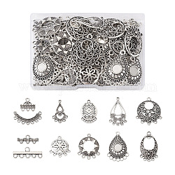 Pandahall bijoux 72 pièces 12 style tibétain alliage lustre composants liens, connecteur réducteur, Breloques  de style tibétain, forme mixte, argent antique, 9~36x13.3~30x1~4mm, Trou: 1.2~3mm, 6 pièces / style