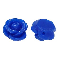 Opaque Rose Flower Resin Beads, Blue, 9x7mm, Hole: 1mm