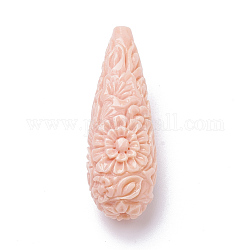Abalorios de coral sintético, teñido, lágrima, rosa brumosa, 40~42x14mm, agujero: 1.6 mm