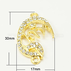 Enlaces de aleación Diamante de imitación, Grado A, Alá, dorado, 30x17x2mm, agujero: 1.5 mm