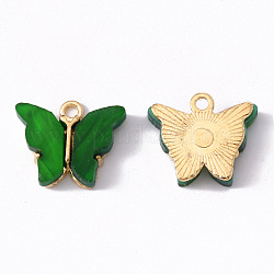 Lega pendenti acrilici, farfalla, oro chiaro, verde scuro, 14x16.5x3mm, Foro: 1.6 mm