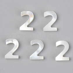 Natural White Shell Mother of Pearl Shell Charms, Number, Num.2, 10x7x2mm, Hole: 0.8mm