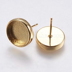 Messing Ohrsteckerr Ersatzteile, Flachrund, golden, Fach: 10 mm, 15x11.6 mm, Stift: 0.8 mm
