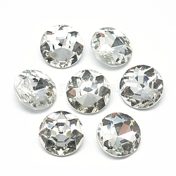 Cabujones de cristal con rhinestone, espalda plateada, facetados, plano y redondo, Claro, 12x4.8mm
