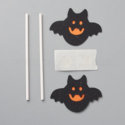 Diyハロウィンのテーマ紙ケーキ挿入カードの装飾  プラスチックロッド付き  ケーキデコレーション用  バット  ブラック  43x61.5x0.2mm  2個/セット