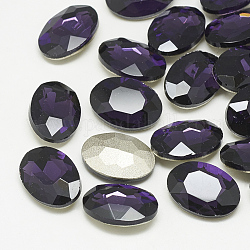 Cabujones de cristal con rhinestone, espalda plateada, facetados, oval, tanzanita, 18x13x5.5mm