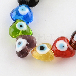 Cardiaques mauvais œil brins de perles au chalumeau, couleur mixte, 13~15x15x9mm, Trou: 2mm, Environ 24 pcs/chapelet, 11.4 pouce