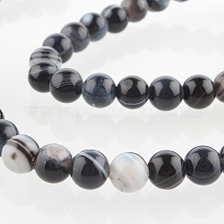 Chapelets de perles rondes en pierre d'agate naturelle, teinte, noir, 6mm, Trou: 1mm, Environ 63 pcs/chapelet, 15.35 pouce